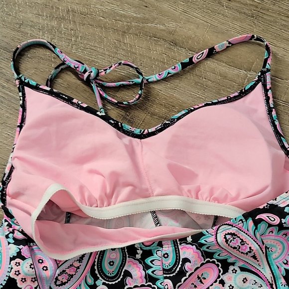 Arizona Halter Swim Top ~ Sz M ~ Black & Pink ~ Paisley - Picture 4 of 5